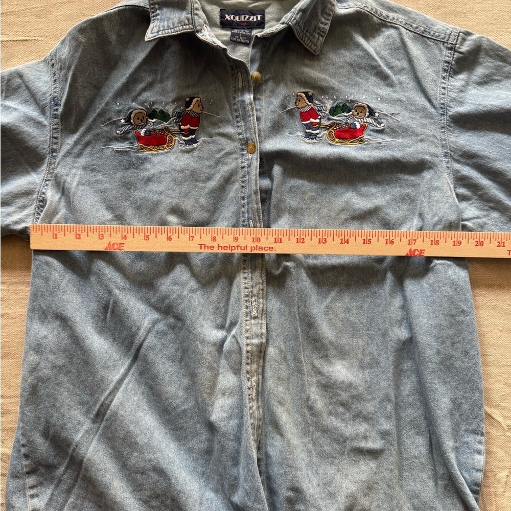 Vintage Christmas Denim Button-Up Shirt with Embroidery - Picture 6 of 9